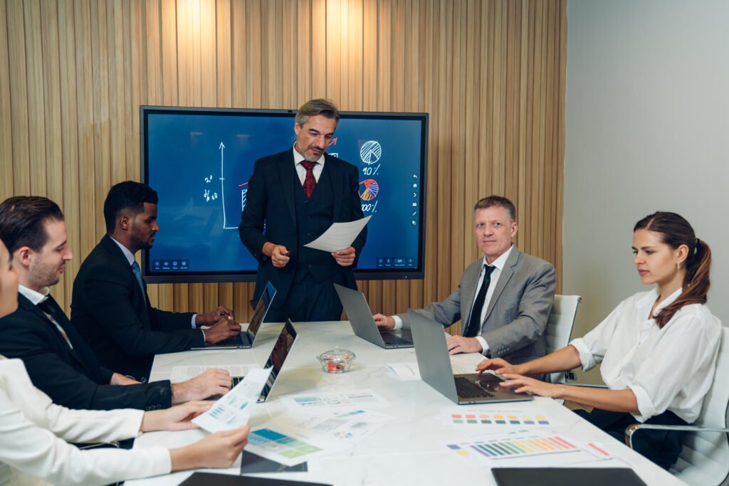 Group of professional business people are working and brainstorming discussed about work in conference room in the creative office.